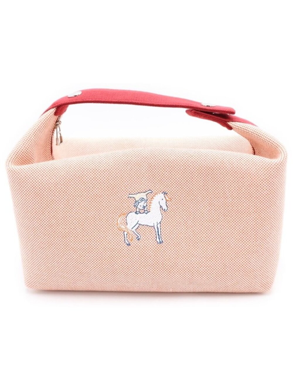 Hermes Brid Black Gm Handbag Pouch Red Canvas